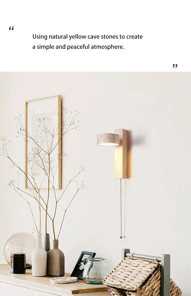 Luminária de Parede LED de Pedra Calcária Natural | Espelho de Vaidade Dupla Face Rotativo | Aplique Decorativo para Quarto e Banheiro