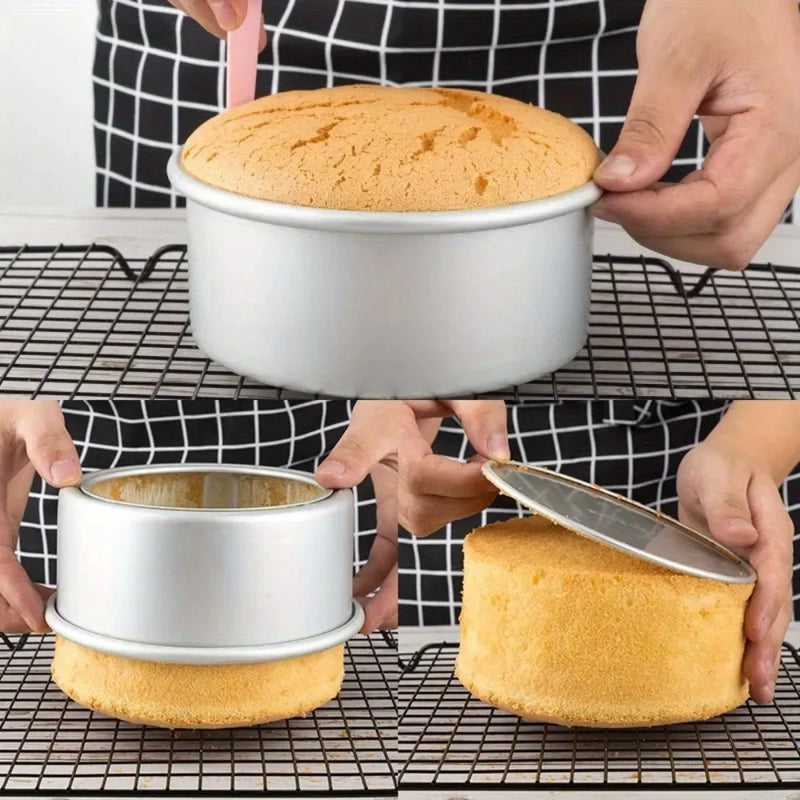Forma de Bolo Circular em Camadas com Fundo Destacável | 4/6/8 Polegadas | Antiaderente