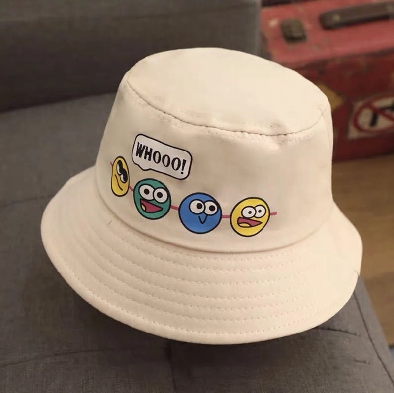 Chapéu Infantil Bucket Hat – Estilo Coreano com Expressão Divertida para Meninos e Meninas (2 a 6 anos)