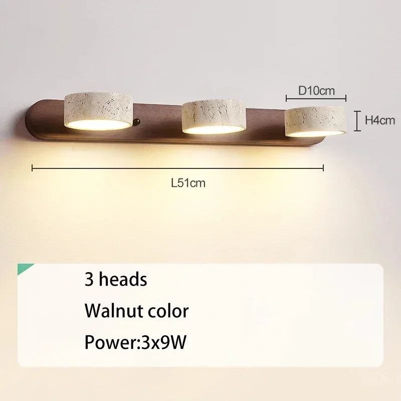 Luminária de Parede LED de Pedra Calcária Natural | Espelho de Vaidade Dupla Face Rotativo | Aplique Decorativo para Quarto e Banheiro