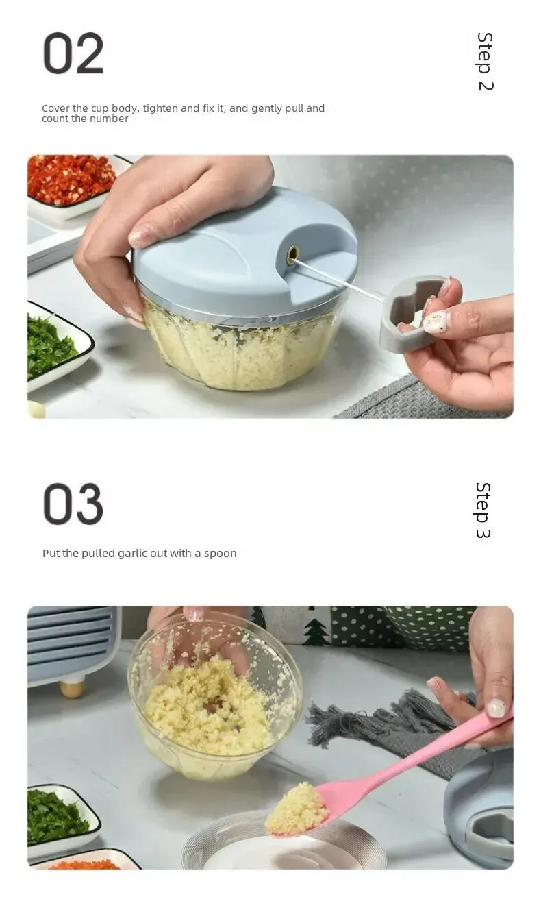 Triturador Manual de Gengibre e Alho para Cozinha | Cortador Multifuncional de Legumes e Moedor de Carne | Design Moderno e Minimalista