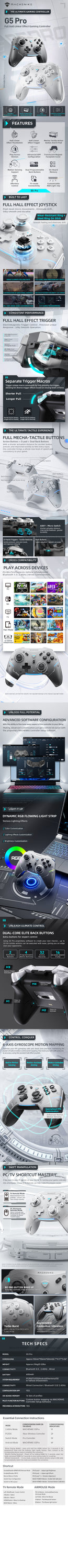 Controle Machenike G5 Pro Elite – Gamepad Wireless com Gatilhos Hall e Botões Mecha-Tácteis para Switch, PC, Android e iOS