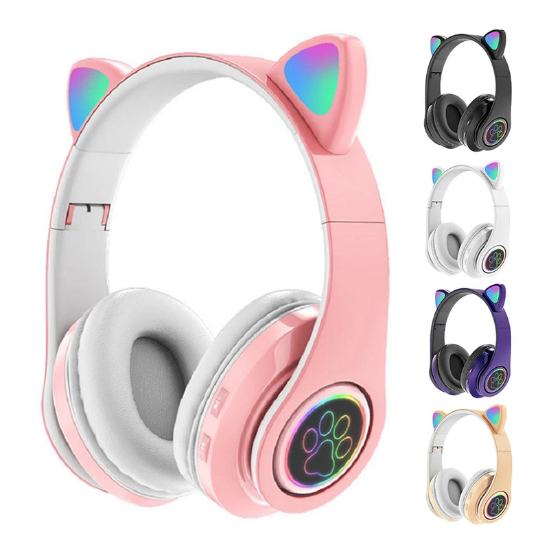 Fones de Ouvido VAKIND – Sem Fio Bluetooth com Luz LED em Formato de Orelhas de Gato, Microfone e Controle, Over-Ear para Crianças e Adolescentes