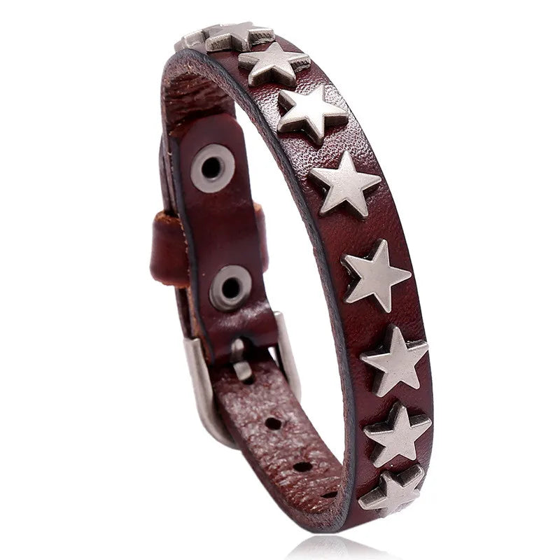 Pulseira Gótica Punk 2025 em Couro PU com 3 Fileiras de Spikes e Correntes | Acessório Unissex