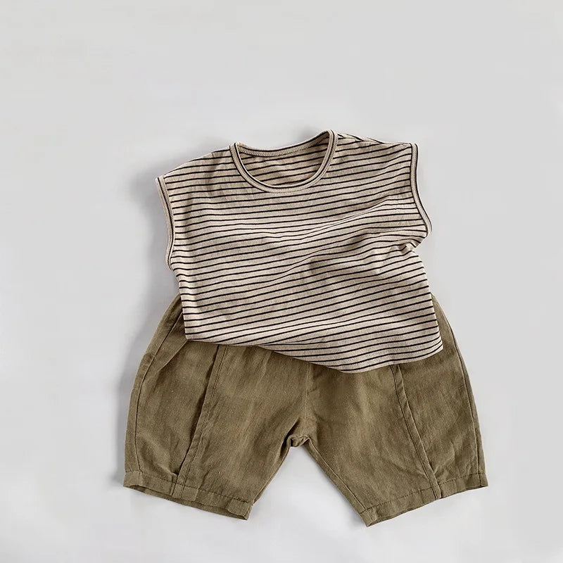Camiseta Infantil Regata Listrada em Algodão – Estilo Casual Coreano para Verão (4 a 6 anos)