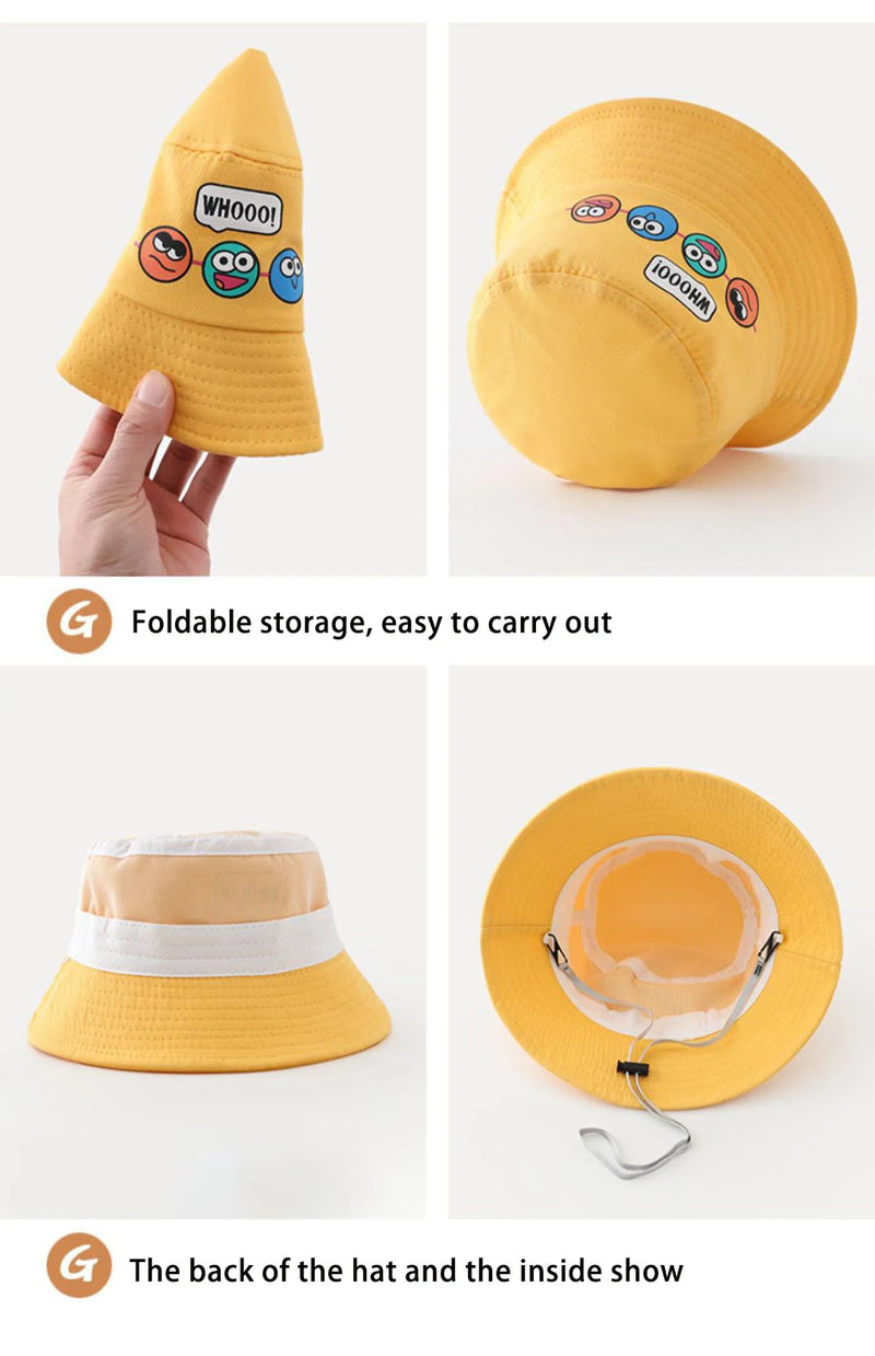 Chapéu Infantil Bucket Hat – Estilo Coreano com Expressão Divertida para Meninos e Meninas (2 a 6 anos)