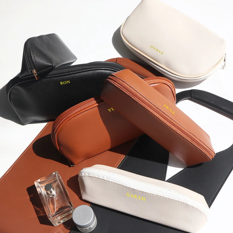 Bolsa de Cosméticos Personalizada GZGUANDA – Grande Capacidade com Zíper, Monograma e Inicial Gravada, Viagem e Negócios