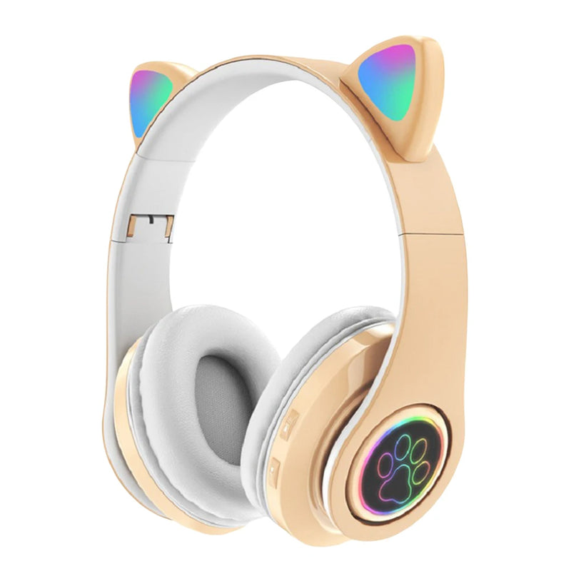Fones de Ouvido VAKIND – Sem Fio Bluetooth com Luz LED em Formato de Orelhas de Gato, Microfone e Controle, Over-Ear para Crianças e Adolescentes