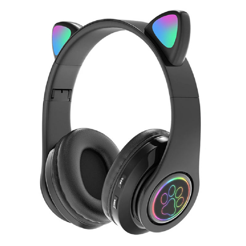 Fones de Ouvido VAKIND – Sem Fio Bluetooth com Luz LED em Formato de Orelhas de Gato, Microfone e Controle, Over-Ear para Crianças e Adolescentes