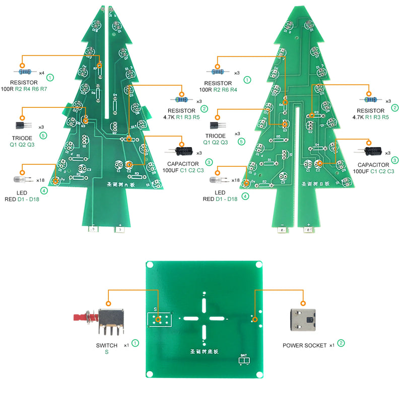 Kit Eletrônico 3D de Árvore de Natal – DIY com LEDs Piscantes Coloridos para Montagem e Prática de Soldagem