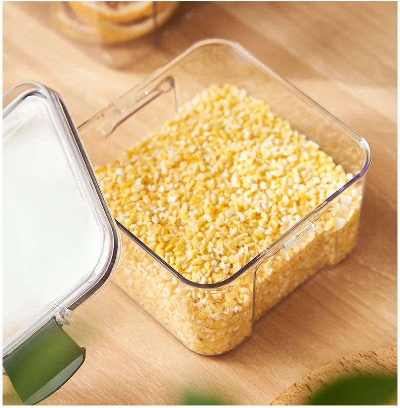 Caixa de Armazenamento de Alimentos Selada | Pote de Plástico com Tampa para Cereais, Doces e Grãos | Organizador de Cozinha e Geladeira