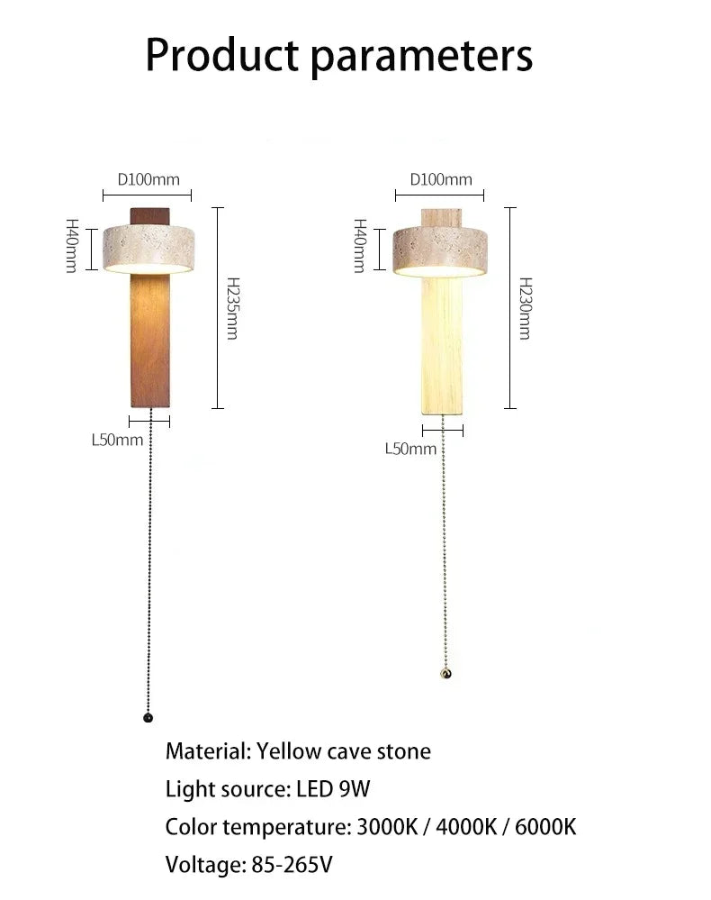 Luminária de Parede LED de Pedra Calcária Natural | Espelho de Vaidade Dupla Face Rotativo | Aplique Decorativo para Quarto e Banheiro