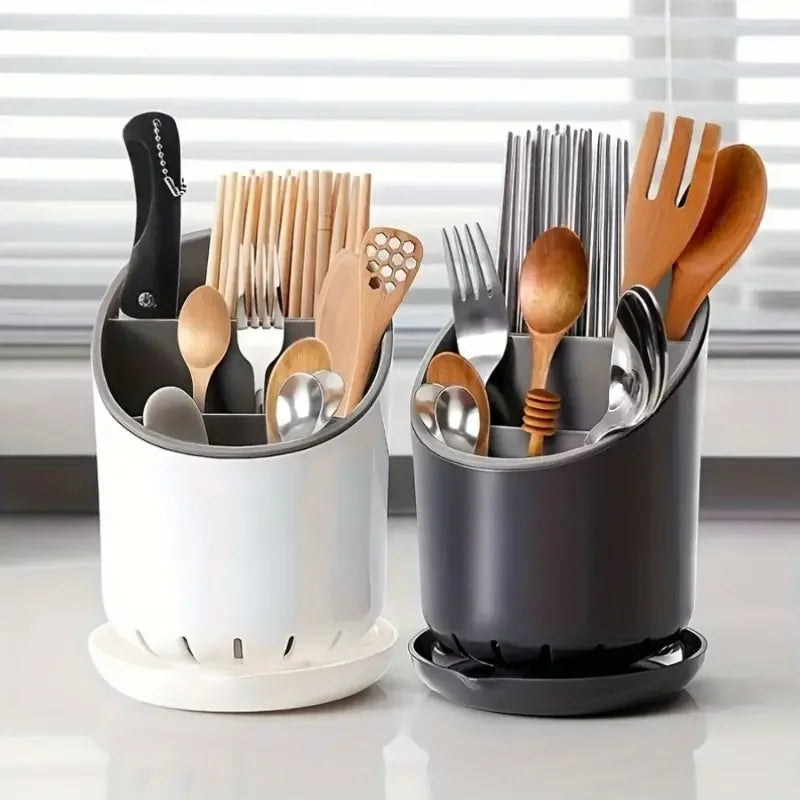 Suporte para Pauzinhos de Cozinha | Organizador com Placa de Drenagem e Suporte para Talheres | Rack de Armazenamento Doméstico