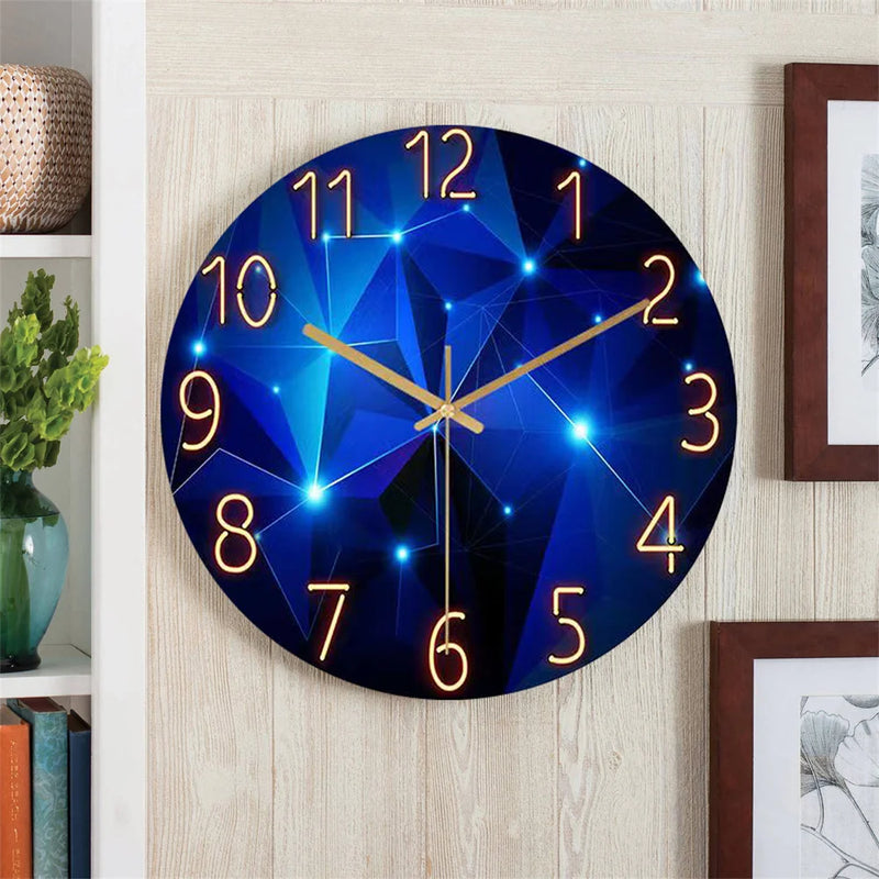 Relógio de Parede Geométrico 12" Azul Escuro com Vidro Temperado | Movimento Silencioso de Quartzo