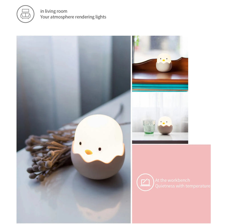Luz Noturna Infantil em Silicone – Pato com Temporizador, Recarregável USB e Controle por Toque