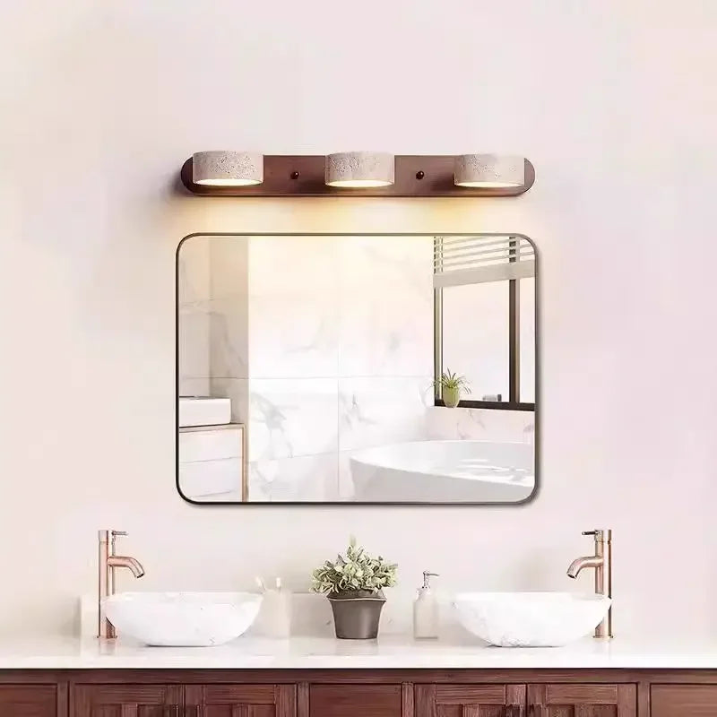 Luminária de Parede LED de Pedra Calcária Natural | Espelho de Vaidade Dupla Face Rotativo | Aplique Decorativo para Quarto e Banheiro