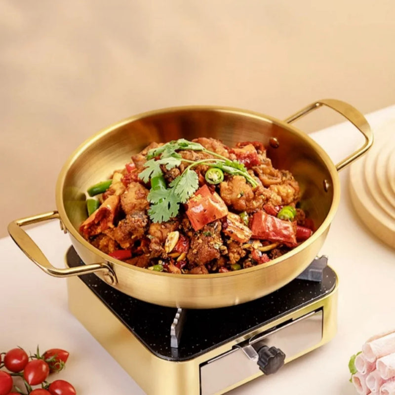 Panela de Aço Inoxidável com Cabo | Para Cozinhar Arroz, Paella, Frutos do Mar e Lanches | Panelas Secas para Uso Doméstico