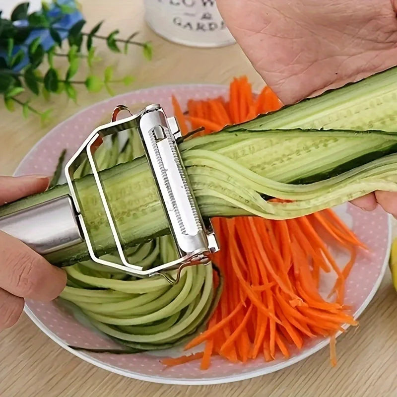 Descascador de Legumes e Frutas de Cozinha | Plaina de Melão em Aço Inoxidável com Cabeça Dupla | Descascador Multifuncional Doméstico