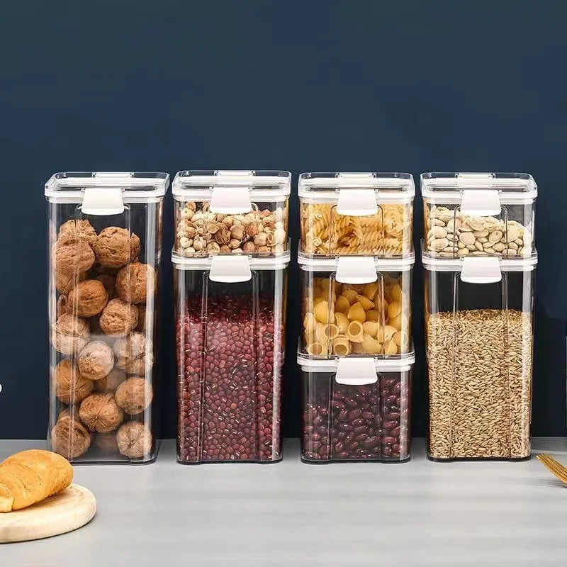 Caixa de Armazenamento de Alimentos Selada | Pote de Plástico com Tampa para Cereais, Doces e Grãos | Organizador de Cozinha e Geladeira