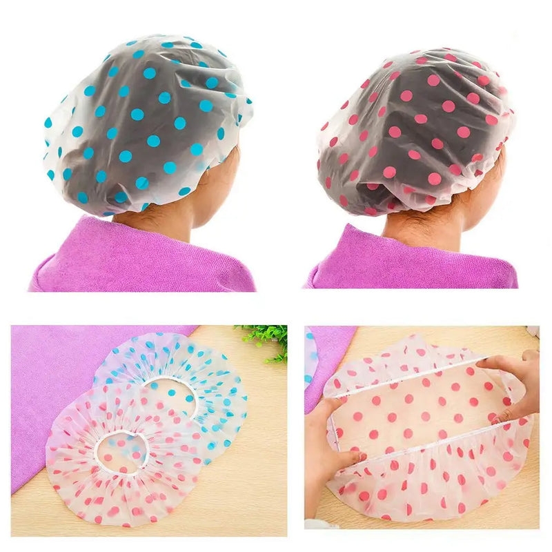 Kit 3 Toucas de Banho Femininas Reutilizáveis – Impermeável com Elástico Largo, Estilo Ponto