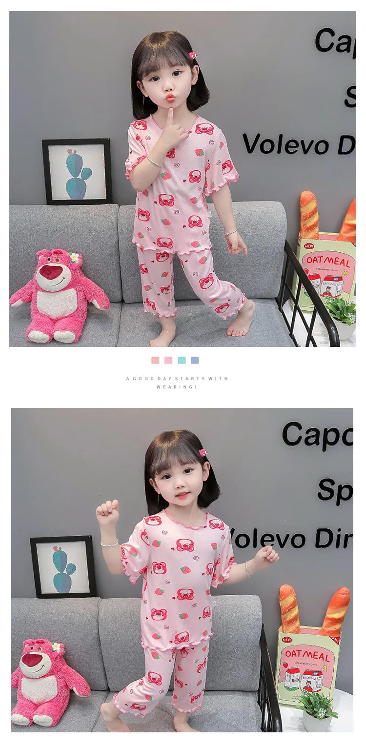 Conjunto de Pijama Infantil em Algodão – Regata e Shorts de Verão com Estampa de Desenho Animado (4 a 6 anos)