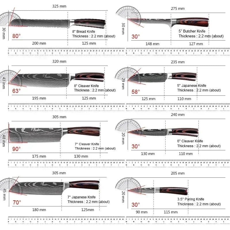 Faca de Cozinha Laser Damascus InLeung | Cutelo, Chef, Carne, Frutas e Pão | Faca Multifuncional para Barbecue e Preparos Domésticos