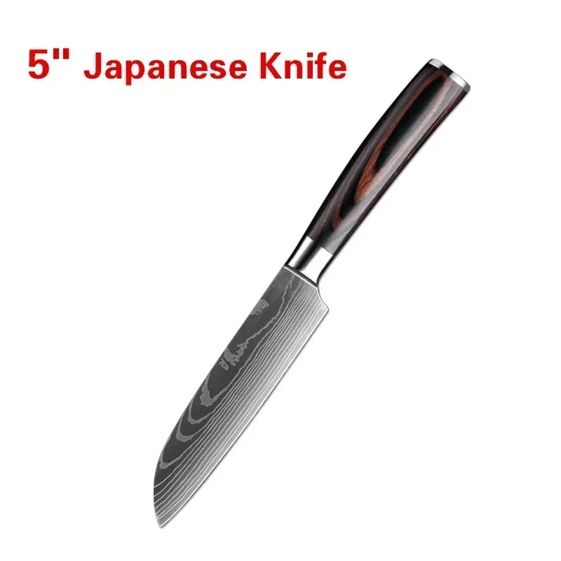 Faca de Cozinha Laser Damascus InLeung | Cutelo, Chef, Carne, Frutas e Pão | Faca Multifuncional para Barbecue e Preparos Domésticos