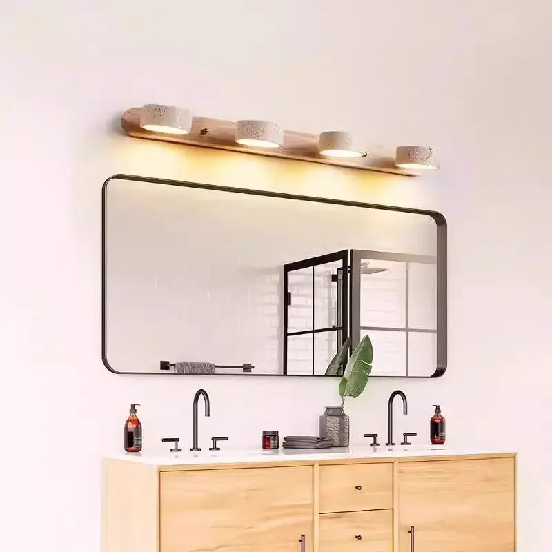 Luminária de Parede LED de Pedra Calcária Natural | Espelho de Vaidade Dupla Face Rotativo | Aplique Decorativo para Quarto e Banheiro