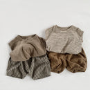 Camiseta Infantil Regata Listrada em Algodão – Estilo Casual Coreano para Verão (4 a 6 anos)