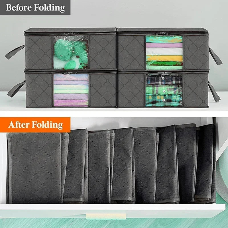 Saco de Armazenamento Dobrável de Grande Capacidade | Organizador de Roupas e Cobertores para Armário ou Quarto