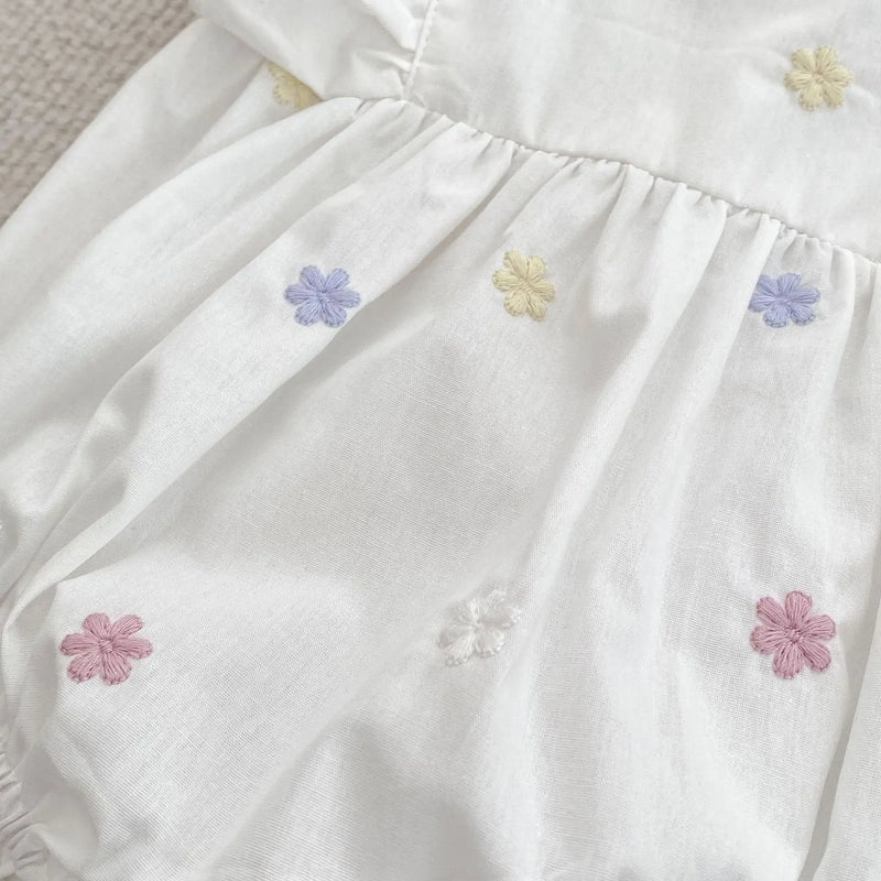 Vestido Infantil Princesa Floral com Bordado – Algodão, 1 a 6 Anos – Modelo Europeu