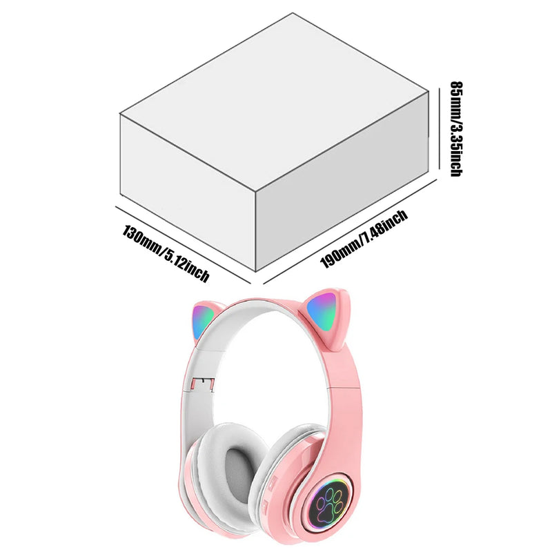Fones de Ouvido VAKIND – Sem Fio Bluetooth com Luz LED em Formato de Orelhas de Gato, Microfone e Controle, Over-Ear para Crianças e Adolescentes