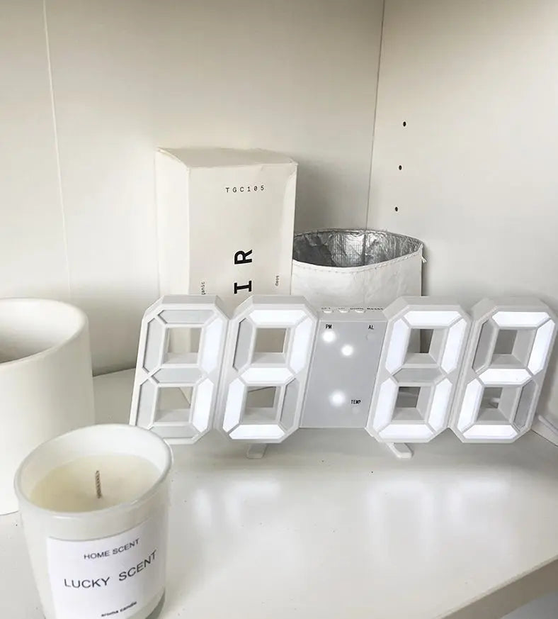 Relógio Digital 3D Niditon – Mesa e Parede, Moderno, com Exibição de Hora, Calendário e Umidade