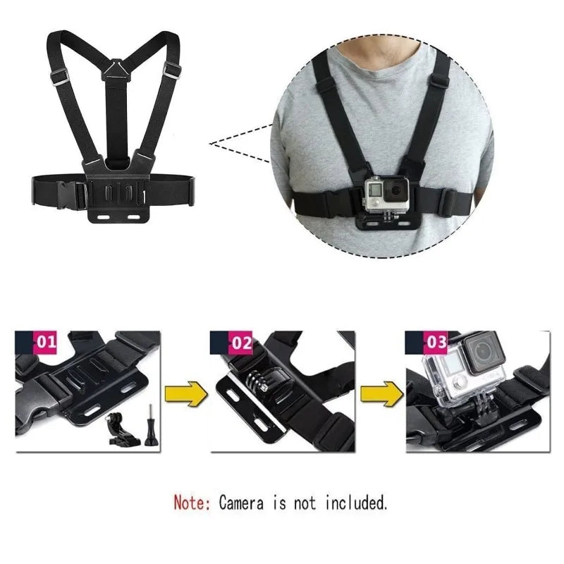 Suporte de Clipe Ajustável para Celular com Cinta Peitoral – Acessório Universal para Esportes e Câmeras