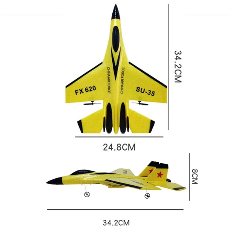 Avião RC SU35 FX620/FX820 – Modelo Planador com Controle Remoto 2.4G e Luzes LED