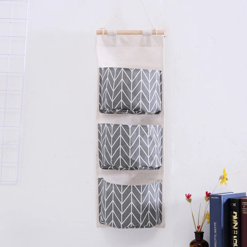 Bolsa de Armazenamento de Parede com 3 Bolsos | Organizador de Algodão e Linho para Casa, Quarto, Sala e Cozinha