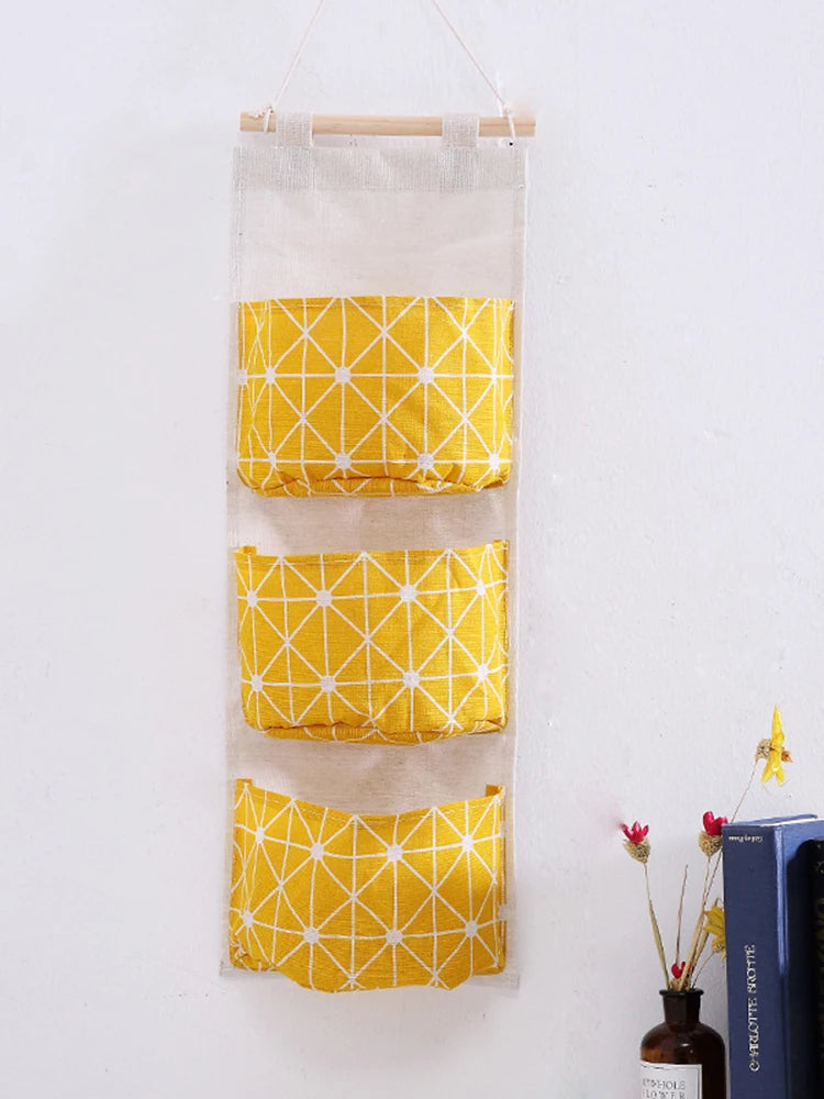 Bolsa de Armazenamento de Parede com 3 Bolsos | Organizador de Algodão e Linho para Casa, Quarto, Sala e Cozinha