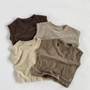 Camiseta Infantil Regata Listrada em Algodão – Estilo Casual Coreano para Verão (4 a 6 anos)