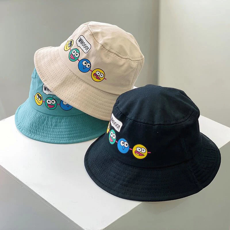 Chapéu Infantil Bucket Hat – Estilo Coreano com Expressão Divertida para Meninos e Meninas (2 a 6 anos)