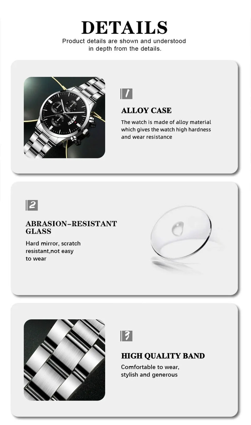 Relógio Masculino de Luxo DEYROS – Aço Inoxidável com Calendário