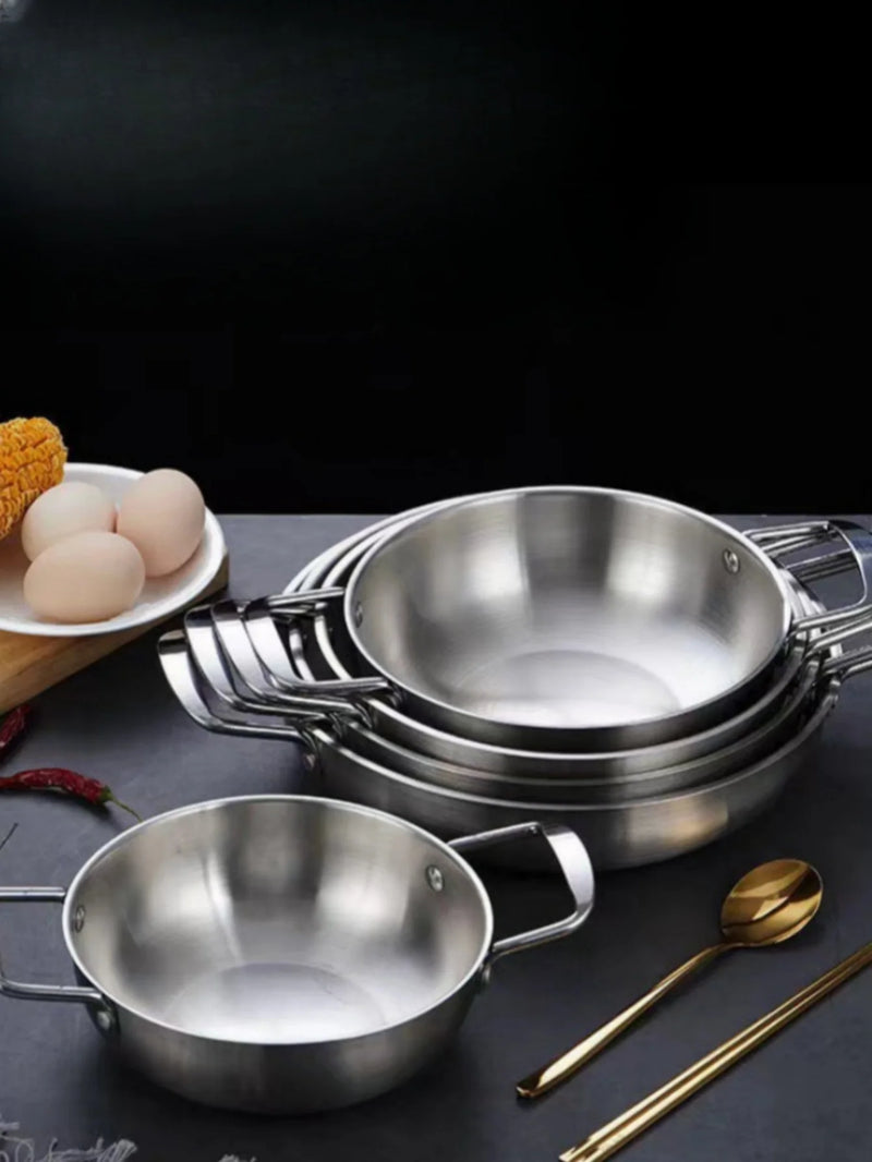 Panela de Aço Inoxidável com Cabo | Para Cozinhar Arroz, Paella, Frutos do Mar e Lanches | Panelas Secas para Uso Doméstico
