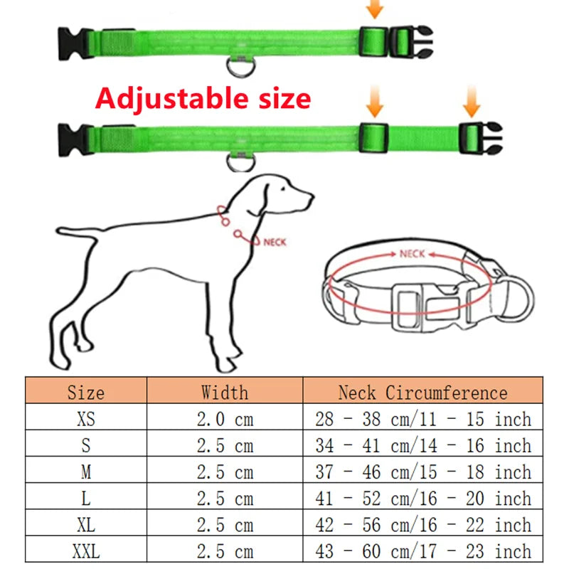 Coleira LED Recarregável para Cachorros e Gatos – 3 Modos Luminosa com USB, Destacável, Anti-Perda para Noite