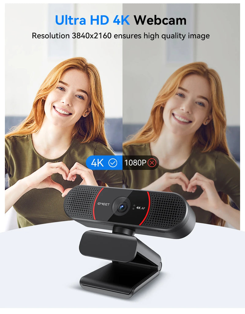 Webcam EMEET C960 4K – USB com Tripé, Autofoco e Microfone Integrado para Streaming e Videoconferências