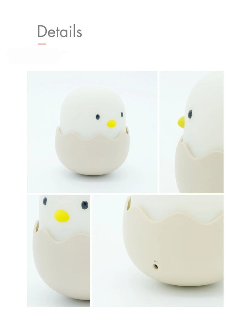 Luz Noturna Infantil em Silicone – Pato com Temporizador, Recarregável USB e Controle por Toque