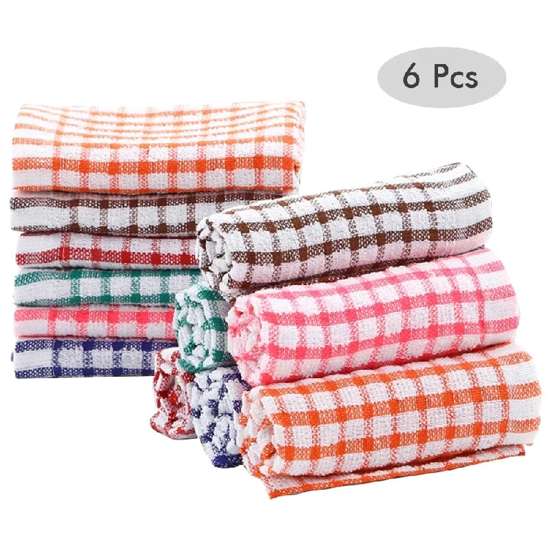 Conjunto com 6 Panos de Prato de Algodão | Toalhas Absorventes e Sem Fiapos para Cozinha e Restaurante