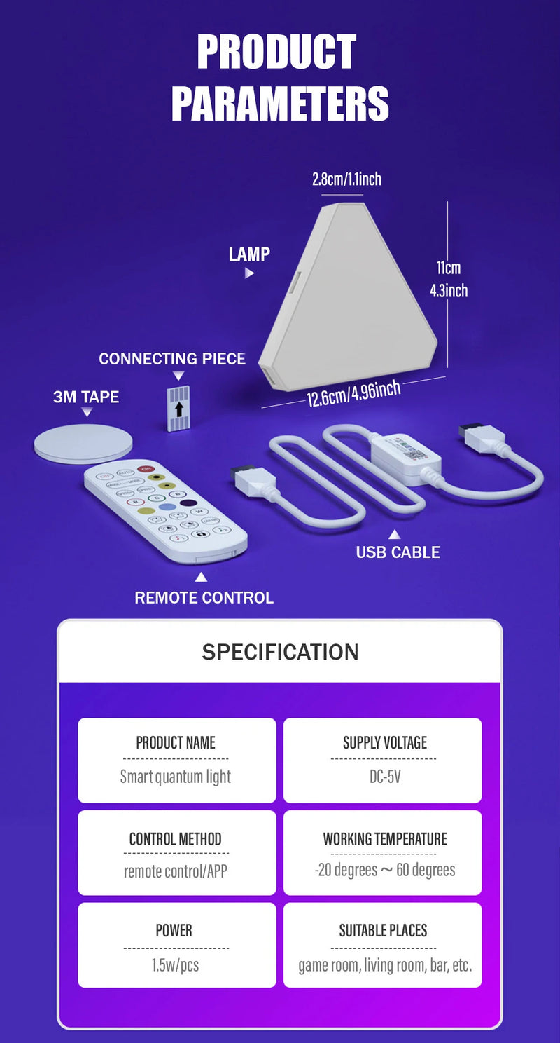 LED smart WIFI triangle wall light RGB indoor atmosphere light APP music synchronization game room TV bedroom decoration