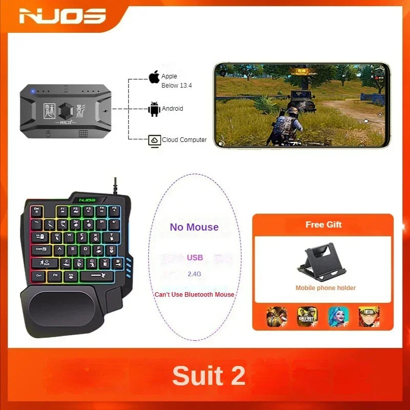 Controlador Móvel LEEDOAR M1 Pro 4 em 1 – Adaptador Mouse e Teclado Bluetooth V5.0 Programável para iOS e Android