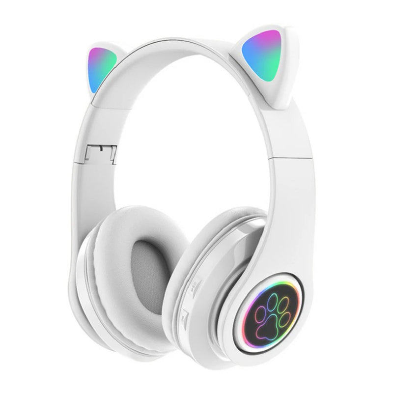 Fones de Ouvido VAKIND – Sem Fio Bluetooth com Luz LED em Formato de Orelhas de Gato, Microfone e Controle, Over-Ear para Crianças e Adolescentes