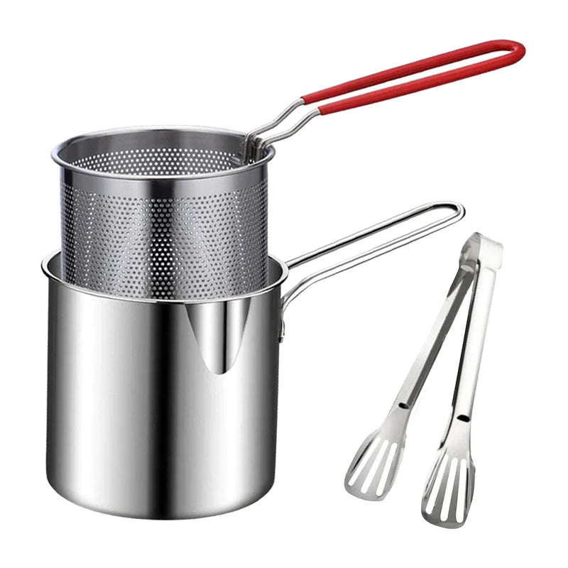 Conjunto de Frigideiras Japonesas de Aço Inoxidável 304 | Fritadeira Profunda Econômica em Óleo com Cesto para Tempurá, Frango e Batatas