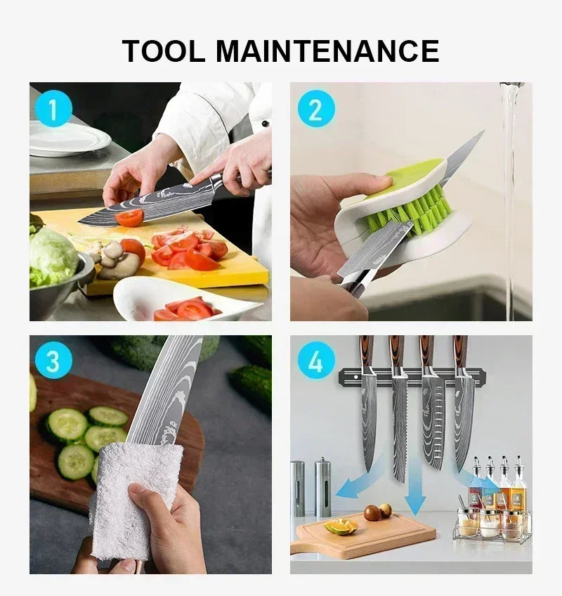 Faca de Cozinha Laser Damascus InLeung | Cutelo, Chef, Carne, Frutas e Pão | Faca Multifuncional para Barbecue e Preparos Domésticos